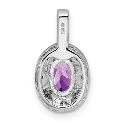 Sterling Silver Rhodium-plated Diam. & Amethyst Pendant, 16 x 9mm