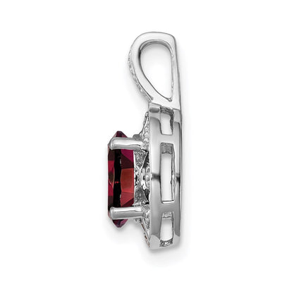 Sterling Silver Rhodium-plated Diam. & Garnet Pendant, 16 x 9mm