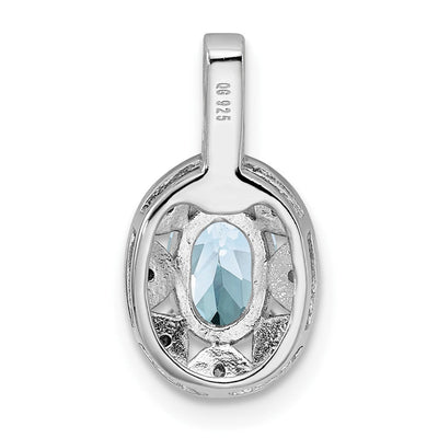 Sterling Silver Rhodium-plated Diam. & Aquamarine Pendant, 16 x 9mm