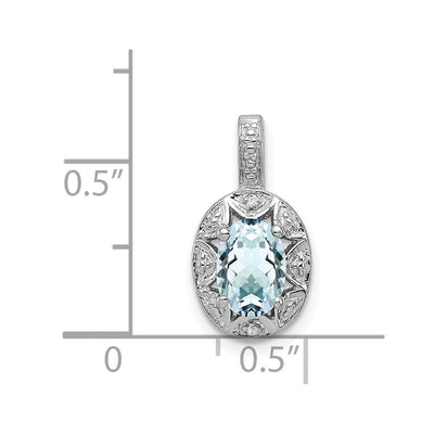 Sterling Silver Rhodium-plated Diam. & Aquamarine Pendant, 16 x 9mm