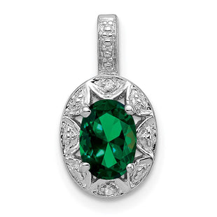 Sterling Silver Rhodium-plated Diam. & Created Emerald Pendant (Style QBPD10MAY)