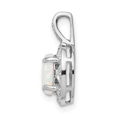 Sterling Silver Rhodium-plated Diam. & Created Opal Pendant, 16 x 9mm