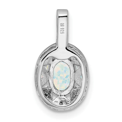 Sterling Silver Rhodium-plated Diam. & Created Opal Pendant, 16 x 9mm