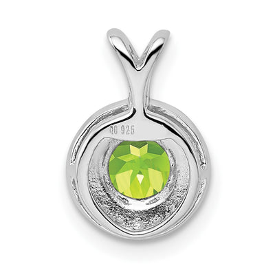 Sterling Silver Rhodium-plated Diam. & Peridot Pendant, 14 x 10mm