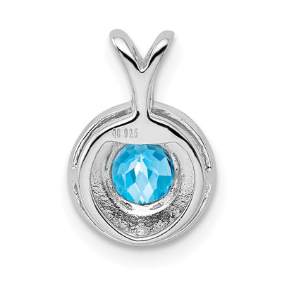 Sterling Silver Rhodium-plated Diam. & Blue Topaz Pendant, 14 x 10mm