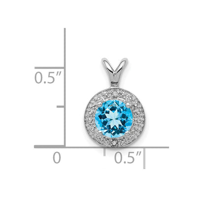 Sterling Silver Rhodium-plated Diam. & Blue Topaz Pendant, 14 x 10mm