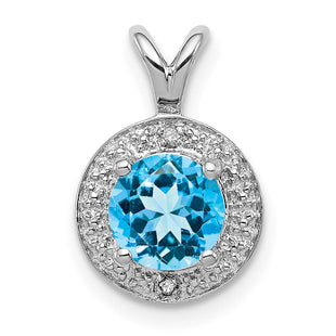 Sterling Silver Rhodium-plated Diam. & Blue Topaz Pendant (Style QBPD11DEC)