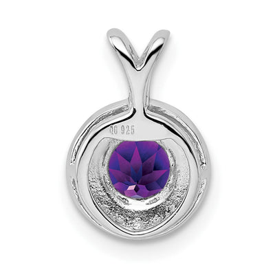 Sterling Silver Rhodium-plated Diam. & Amethyst Pendant, 14 x 10mm