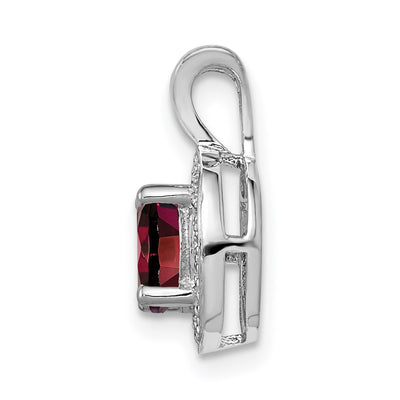 Sterling Silver Rhodium-plated Diam. & Garnet Pendant, 14 x 10mm
