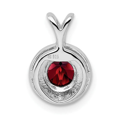 Sterling Silver Rhodium-plated Diam. & Garnet Pendant, 14 x 10mm