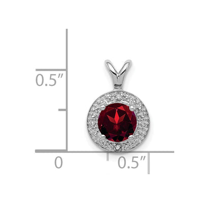 Sterling Silver Rhodium-plated Diam. & Garnet Pendant, 14 x 10mm