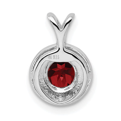 Sterling Silver Rhodium Plated Lab Created Ruby and .010 ctw Diamond Halo Pendant
