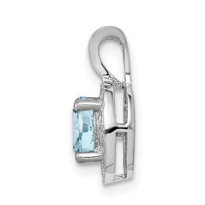 Sterling Silver Rhodium-plated Diam. & Aquamarine Pendant, 14 x 10mm