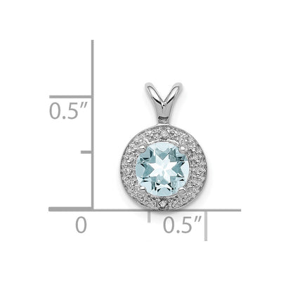 Sterling Silver Rhodium-plated Diam. & Aquamarine Pendant, 14 x 10mm