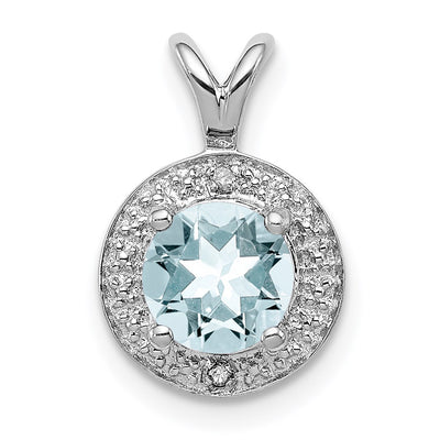 Sterling Silver Rhodium-plated Diam. & Aquamarine Pendant, 14 x 10mm