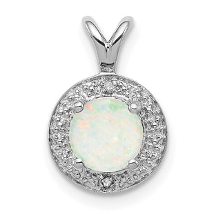 Sterling Silver Rhodium-plated Diam. & Created Opal Pendant (Style QBPD11OCT)
