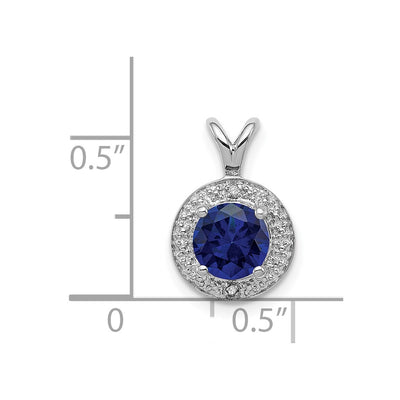 Sterling Silver Rhodium-plated Diam. & Created Sapphire Pendant, 14 x 10mm