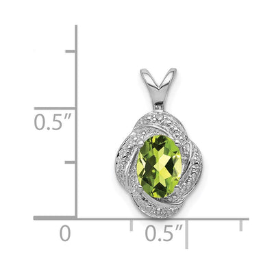 Sterling Silver Rhodium-plated Diam. & Peridot Pendant, 16 x 10mm