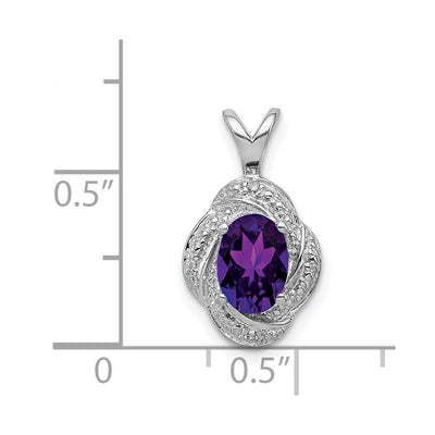 Sterling Silver Rhodium-plated Diam. & Amethyst Pendant, 16 x 10mm