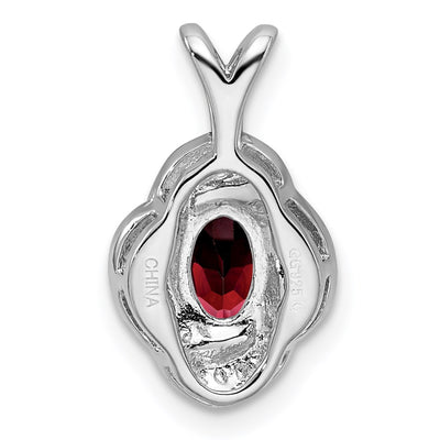 Sterling Silver Rhodium-plated Diam. & Garnet Pendant, 16 x 10mm