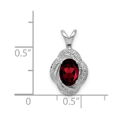 Sterling Silver Rhodium-plated Diam. & Garnet Pendant, 16 x 10mm