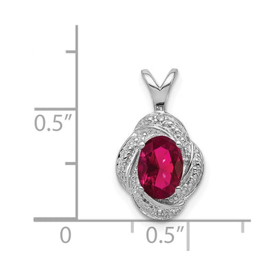 Sterling Silver Rhodium Plated Diamond and Lab Created Ruby Pendant