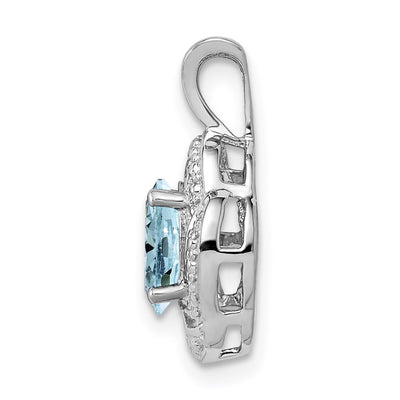 Sterling Silver Rhodium-plated Diam. & Aquamarine Pendant, 16 x 10mm