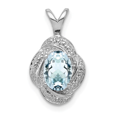 Sterling Silver Rhodium-plated Diam. & Aquamarine Pendant, 16 x 10mm