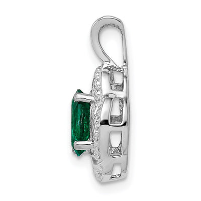 Sterling Silver Rhodium-plated Diam. & Created Emerald Pendant, 16 x 10mm