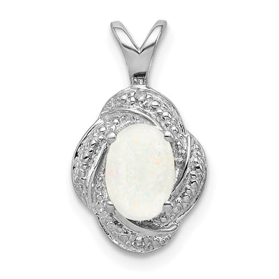 Sterling Silver Rhodium-plated Diam. & Created Opal Pendant, 16 x 10mm