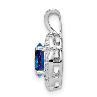 Sterling Silver Rhodium-plated Diam. & Created Sapphire Pendant, 16 x 10mm