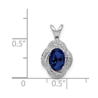 Sterling Silver Rhodium-plated Diam. & Created Sapphire Pendant, 16 x 10mm