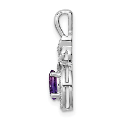 Sterling Silver Rhodium-plated Amethyst & Diam. Pendant, 13 x 7mm