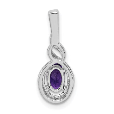 Sterling Silver Rhodium-plated Amethyst & Diam. Pendant, 13 x 7mm