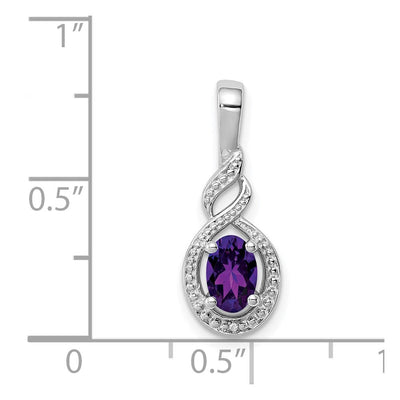 Sterling Silver Rhodium-plated Amethyst & Diam. Pendant, 13 x 7mm