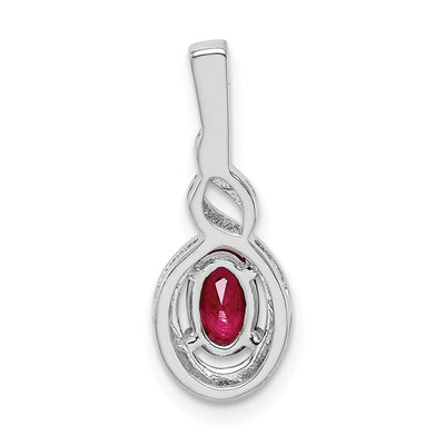 Sterling Silver Rhodium-plated Created Ruby & Diam. Pendant, 13 x 7mm