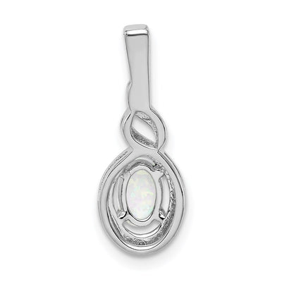 Sterling Silver Rhodium-plated Created Opal & Diam. Pendant, 13 x 7mm