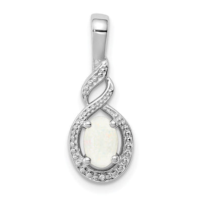 Sterling Silver Rhodium-plated Created Opal & Diam. Pendant, 13 x 7mm