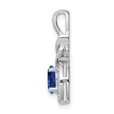 Sterling Silver Rhodium-plated Created Sapphire & Diam. Pendant, 13 x 7mm