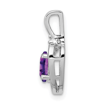 Sterling Silver Rhodium-plated Amethyst & Diam. Pendant, 16 x 10mm