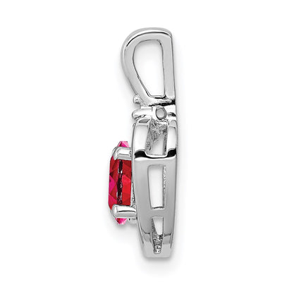Sterling Silver Rhodium-plated Created Ruby & Diam. Pendant, 16 x 10mm