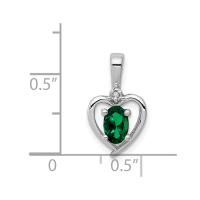 Sterling Silver Rhodium-plated Created Emerald & Diam. Pendant, 16 x 10mm