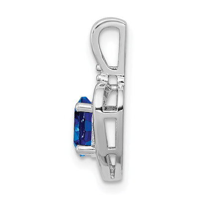 Sterling Silver Rhodium-plated Created Sapphire & Diam. Pendant, 16 x 10mm