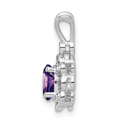 Sterling Silver Rhodium-plated Amethyst & Diam. Pendant, 17 x 8mm