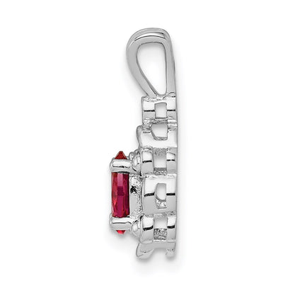 Sterling Silver Rhodium-plated Created Ruby & Diam. Pendant, 17 x 8mm