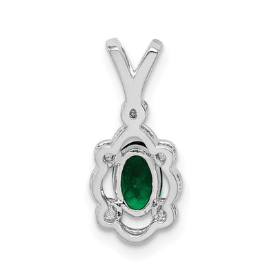 Sterling Silver Rhodium-plated Created Emerald & Diam. Pendant, 17 x 8mm