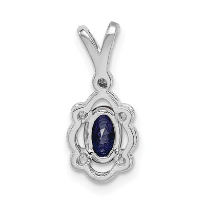 Sterling Silver Rhodium-plated Created Sapphire & Diam. Pendant, 17 x 8mm