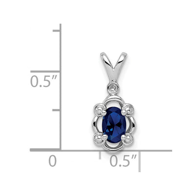 Sterling Silver Rhodium-plated Created Sapphire & Diam. Pendant, 17 x 8mm