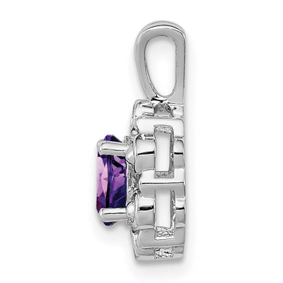 Sterling Silver Rhodium-plated Amethyst & Diam. Pendant, 15 x 9mm