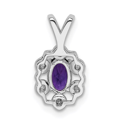 Sterling Silver Rhodium-plated Amethyst & Diam. Pendant, 15 x 9mm